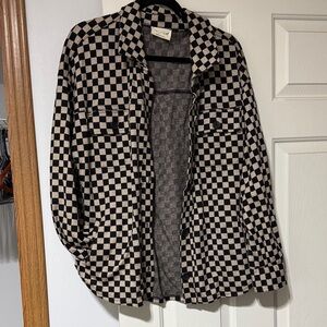 Stylish Black and Cream Checkered Utility Jacket
